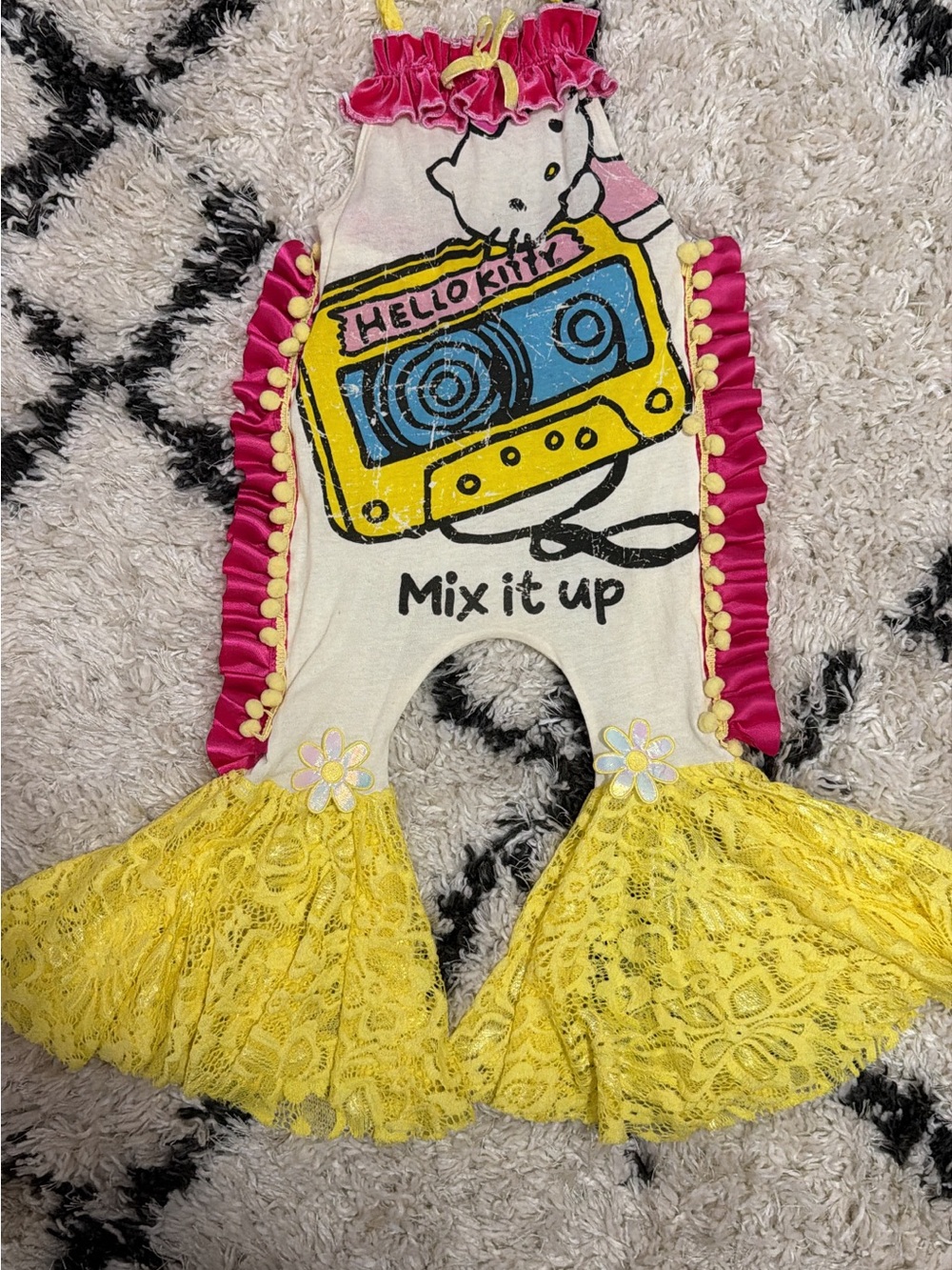 Hello Kitty Pink and Yellow Lace Ruffle Romper